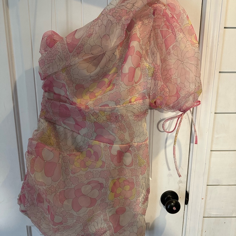 Revolve Amanda Uprichard Pink Floral One-Shoulder Dress - Picture 8 of 8